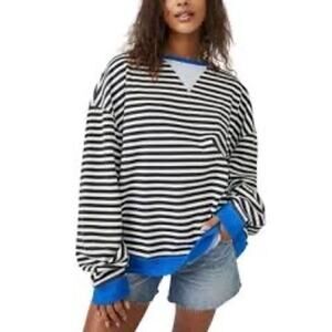 Free People Women's Classic Striped Crewneck Top Black Combo Size Small